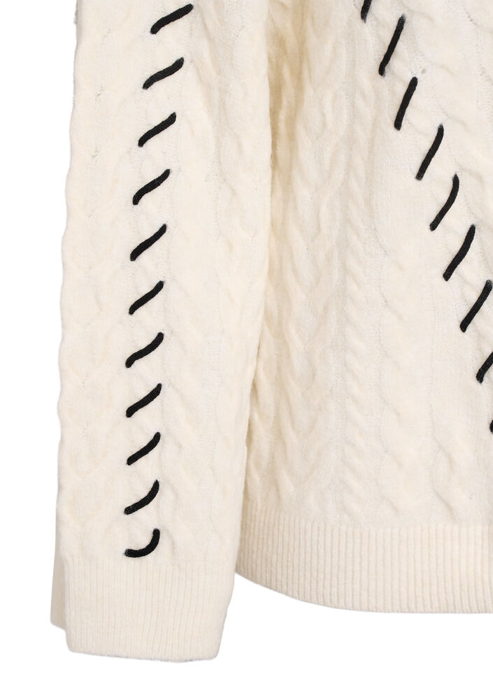 Gebreide blouse met kabelpatroon en contrastdetails, Beige, Packshot image number 3