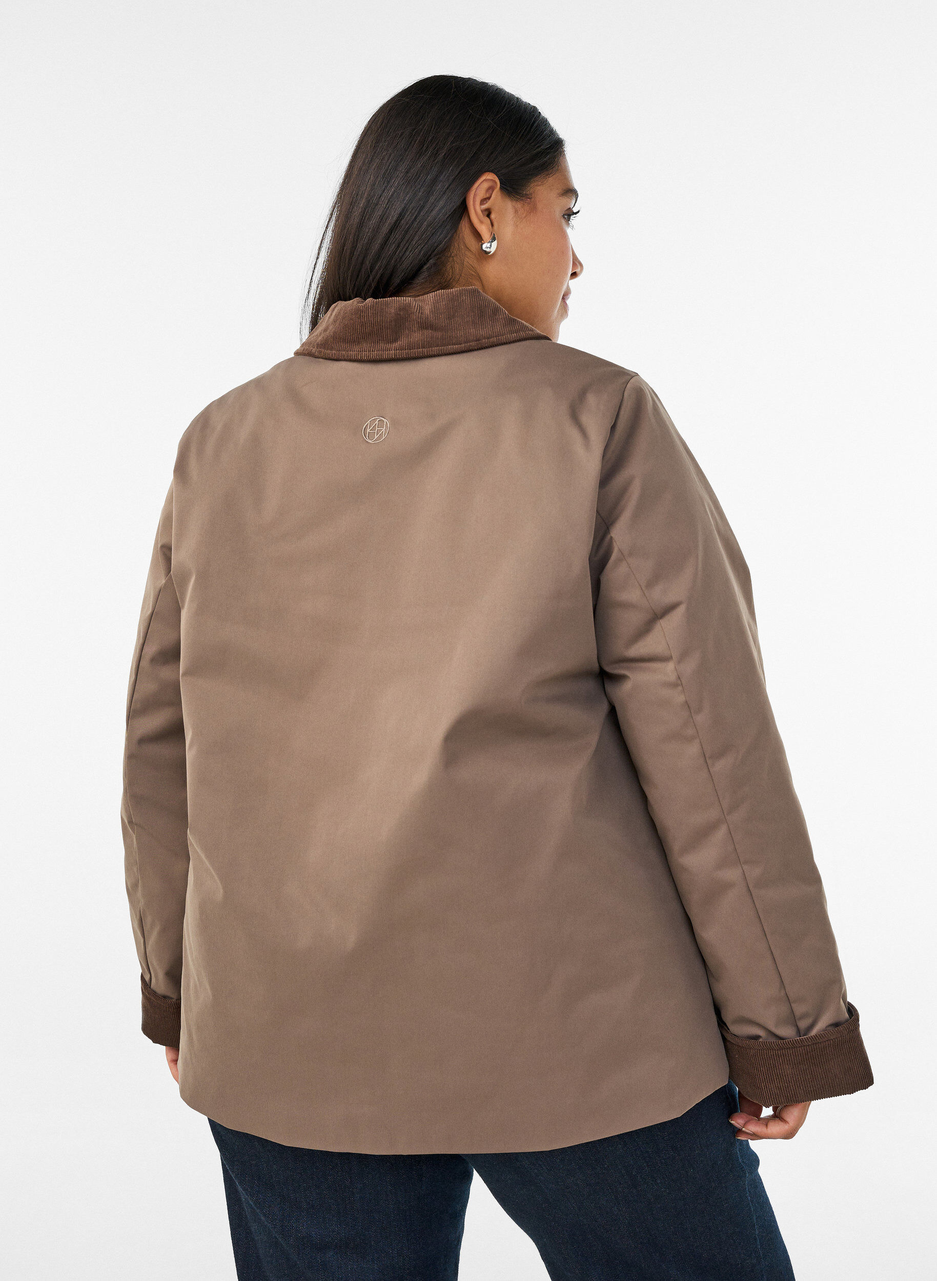 ZizziLicht gewatteerde jas met een corduroy kraag, Bruin, Model image number 2