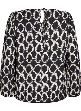 ZizziBlouse met lange mouwen, print en strikjes, Black ART AOP, Packshot image number 1