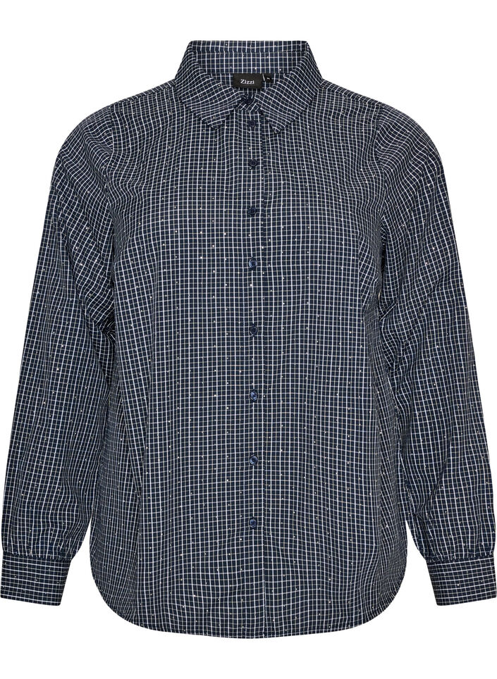 Geruit overhemd met strasssteentjes, Blauw, Packshot image number 0