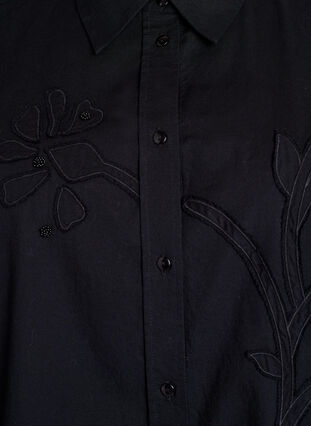 ZizziKatoenen shirt met ton-sur-ton bloemenborduursel, Black, Packshot image number 2