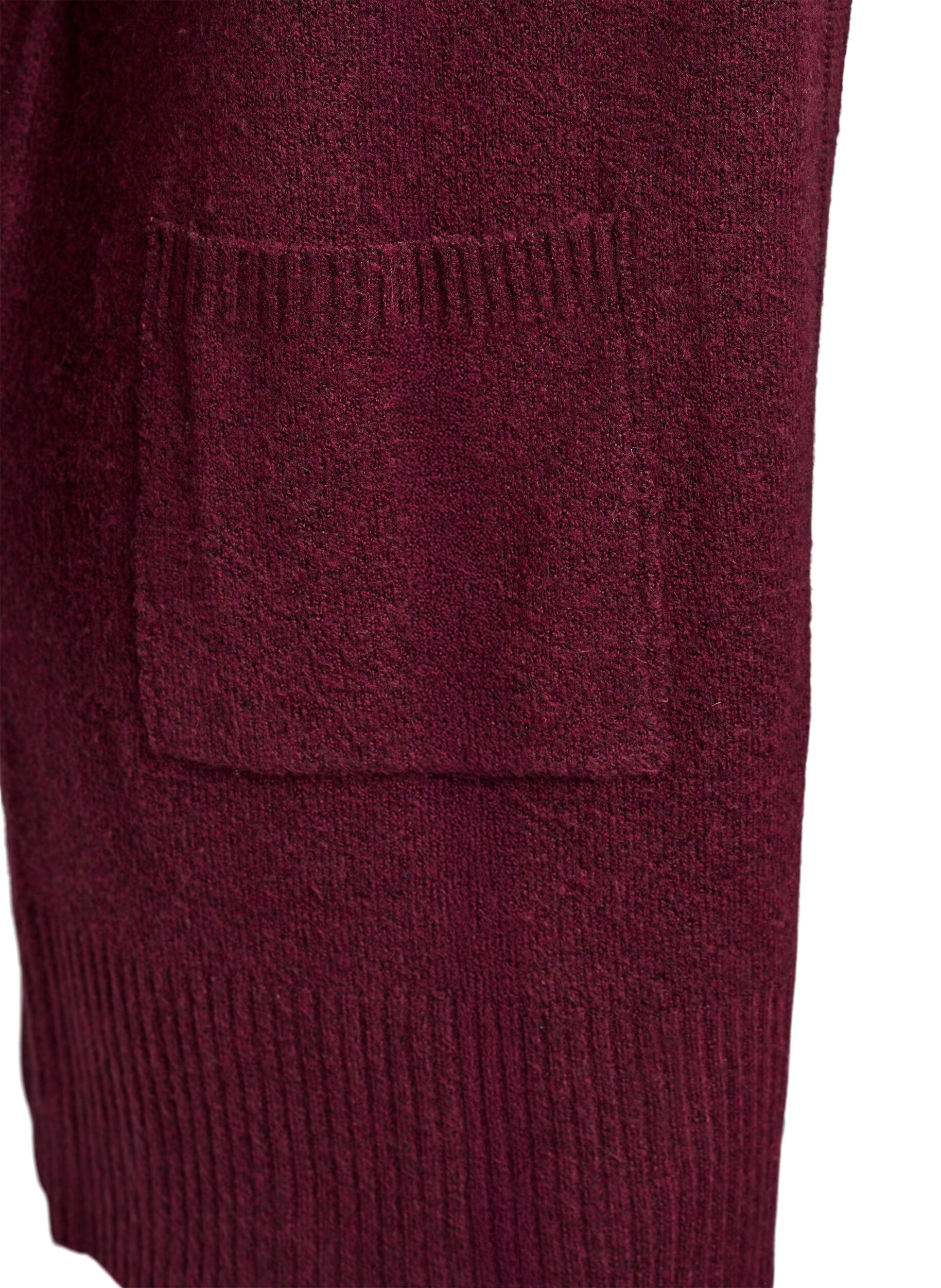 ZizziGeribd gebreid vest met zakken, Donker Bordeaux, Packshot image number 2