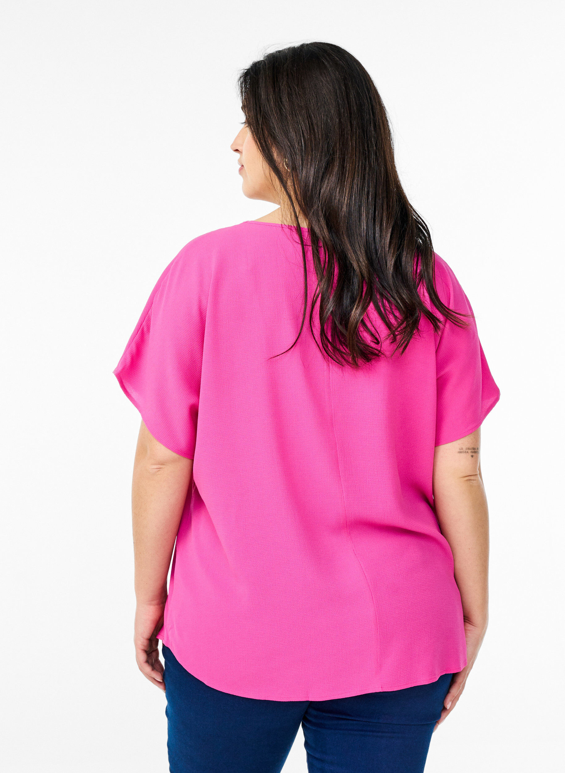 ZizziBlouse met korte mouwen en een ronde halslijn, Roze, Model image number 2