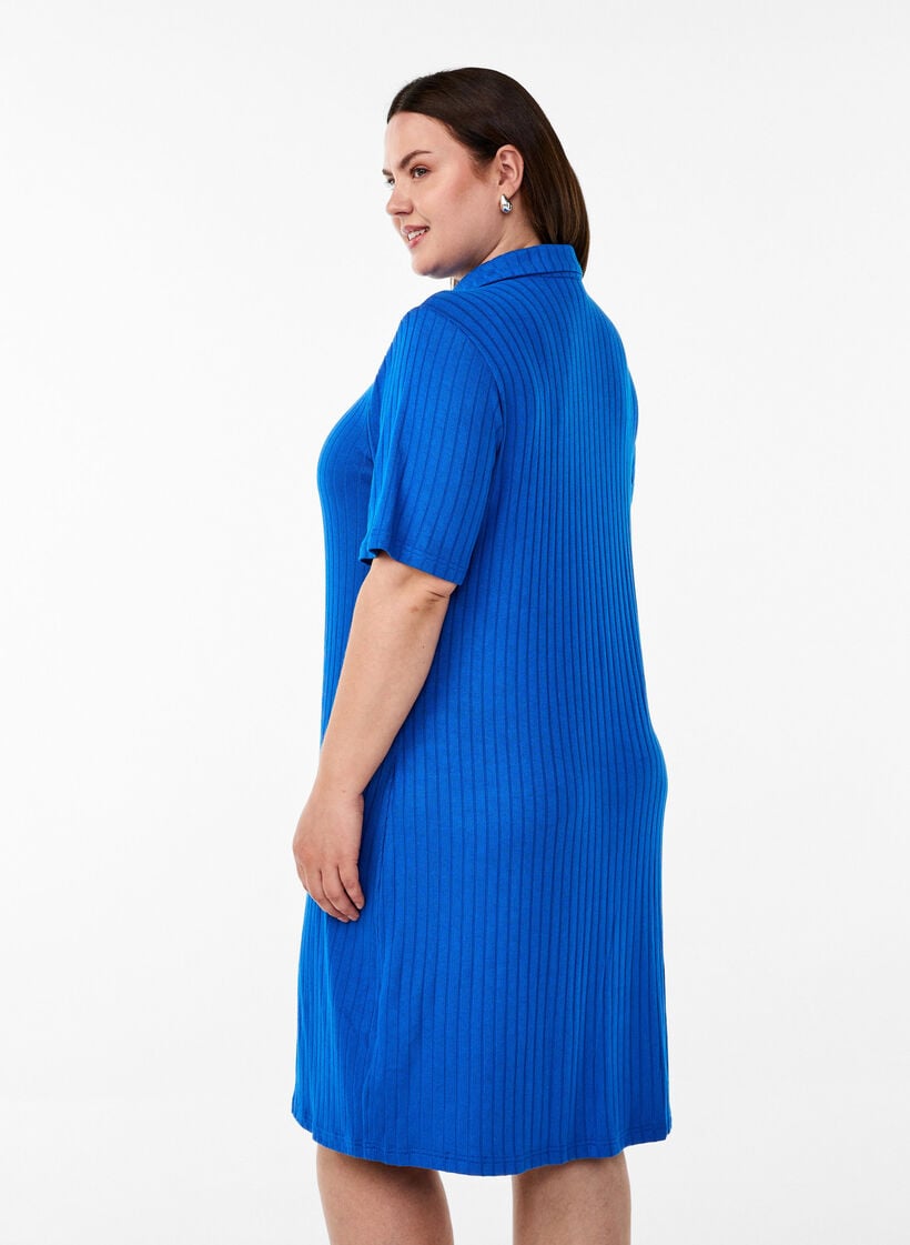 Jersey overhemdjurk met kniehoogte en korte mouwen, Blauw, Model image number 2