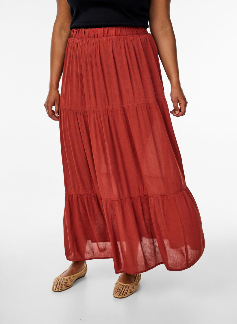 Lange rok met elastiek in de taille, Burnt Henna, Model