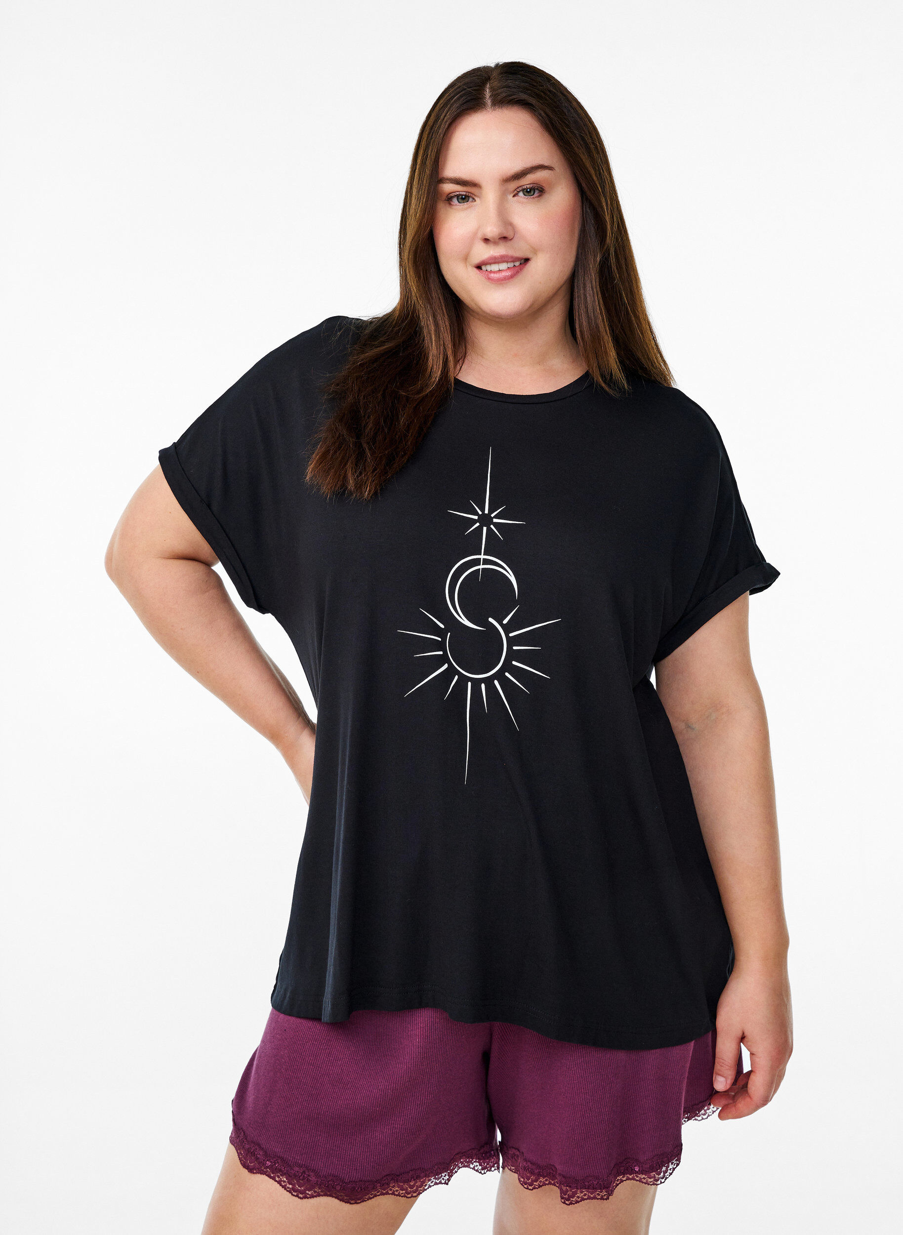 ZizziLosse viscose nachtshirt, Zwart, Model image number 0