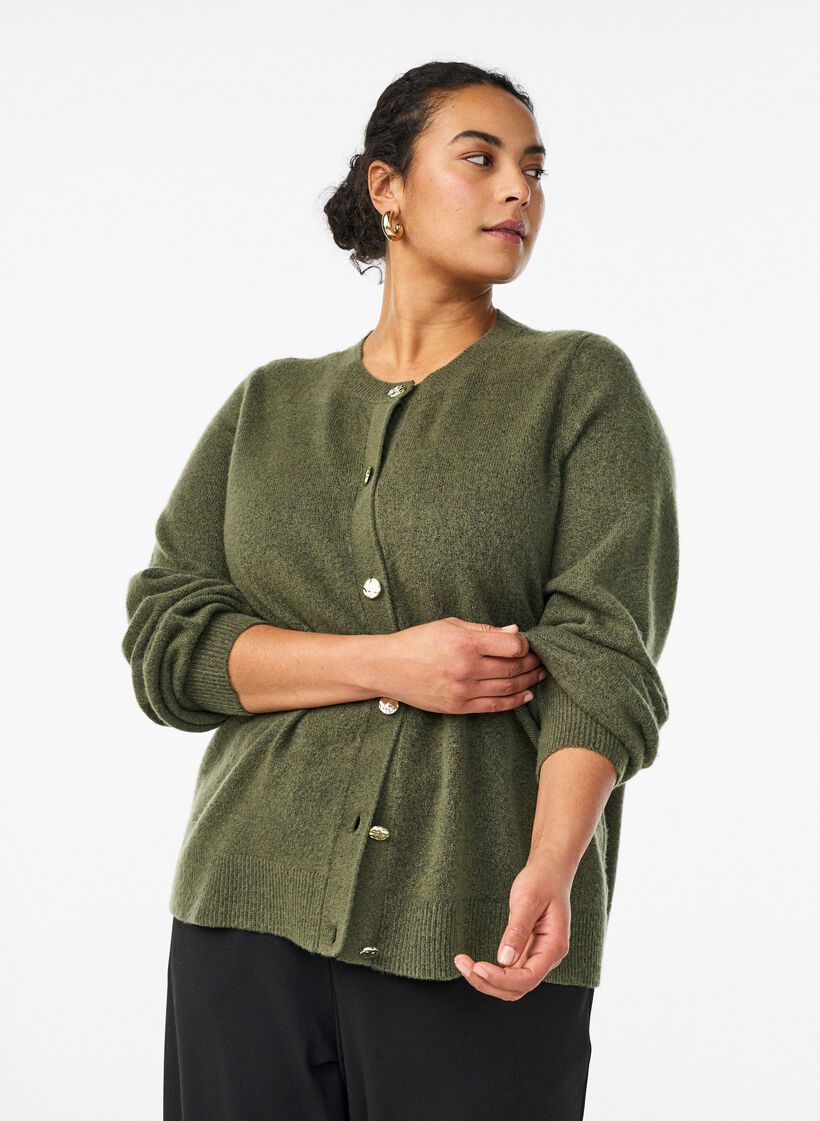 Vest in zacht breisel met goudkleurige knopen, Groen, Model image number 0