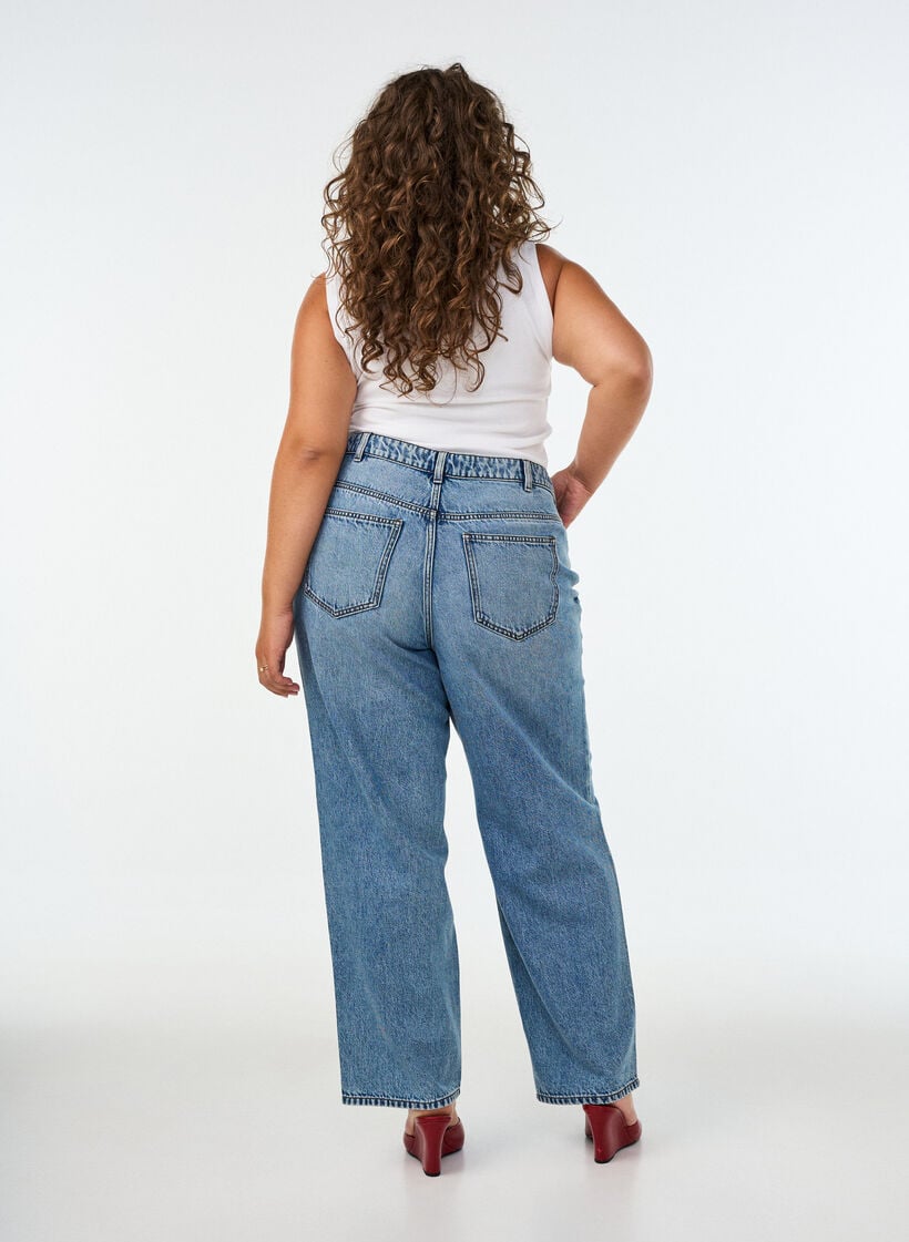 Kiana straight-fit jeans met hoge taille, Blauw, Model image number 1