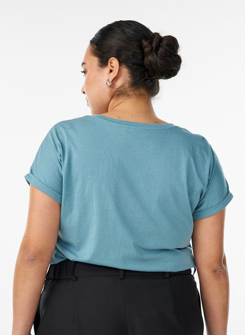 T-shirt met korte mouwen van katoenmix, Blauw, Model image number 2