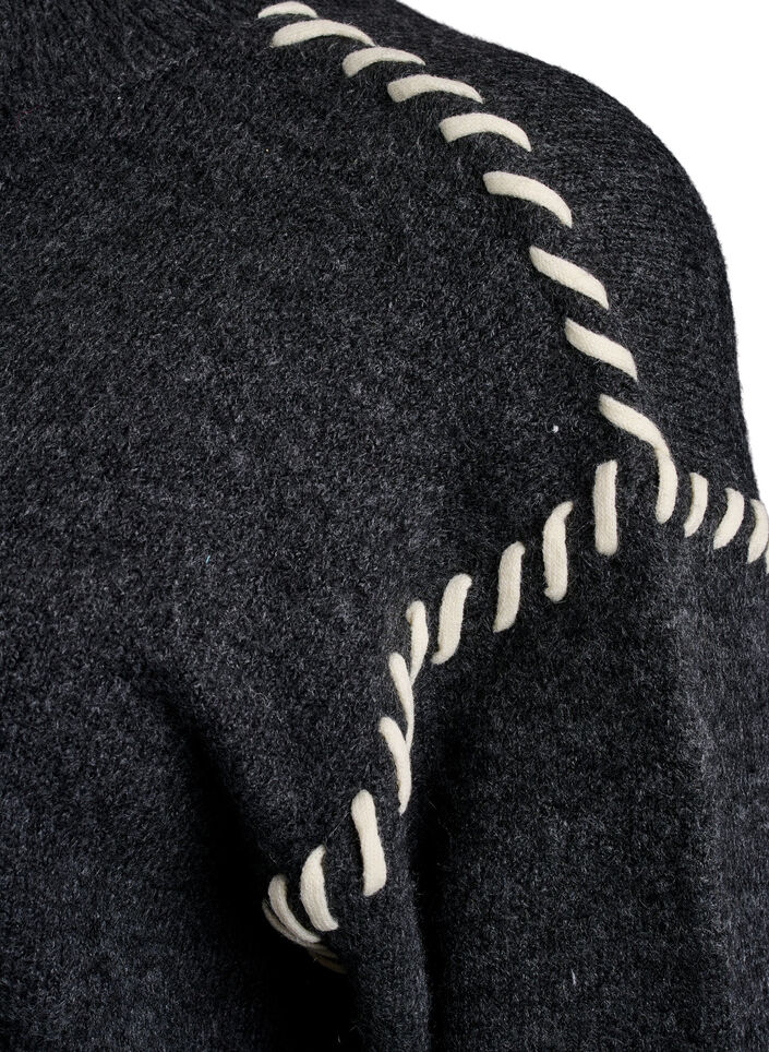 Jumper met decoratieve stiksels, Grijs, Packshot image number 3