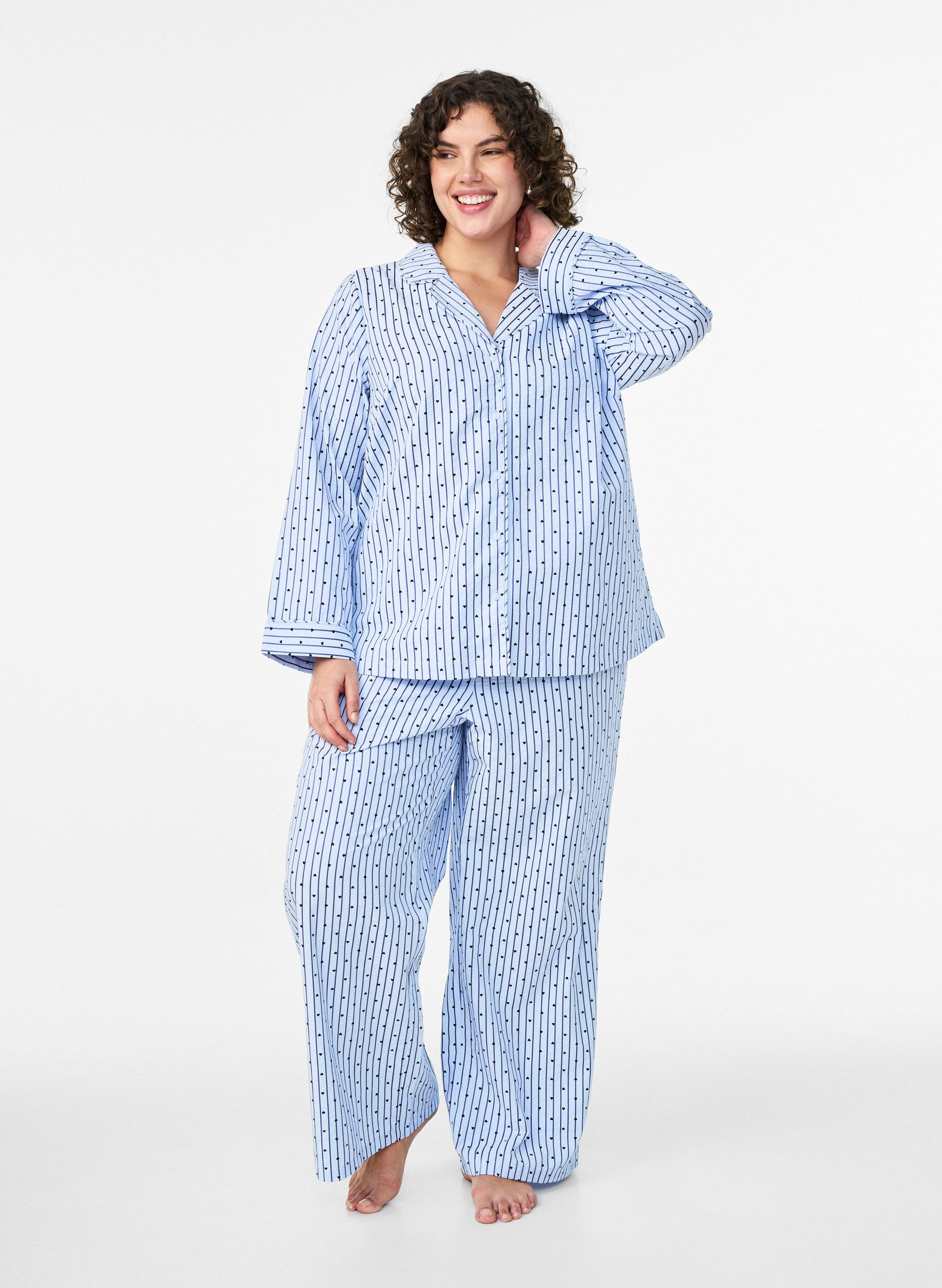 ZizziSeersucker-pyjamahemd met lange mouwen, Blauw, Model image number 1