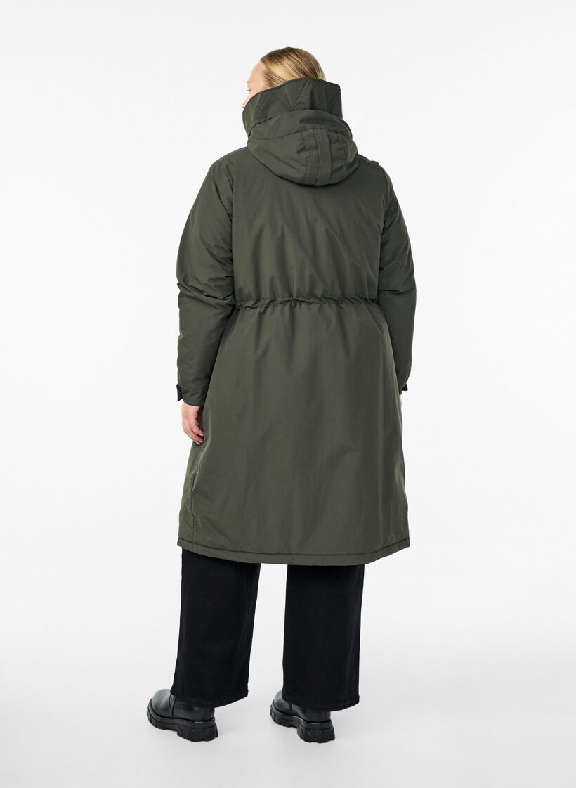 Parka met capuchon en verstelbare taille, Groen, Model image number 2