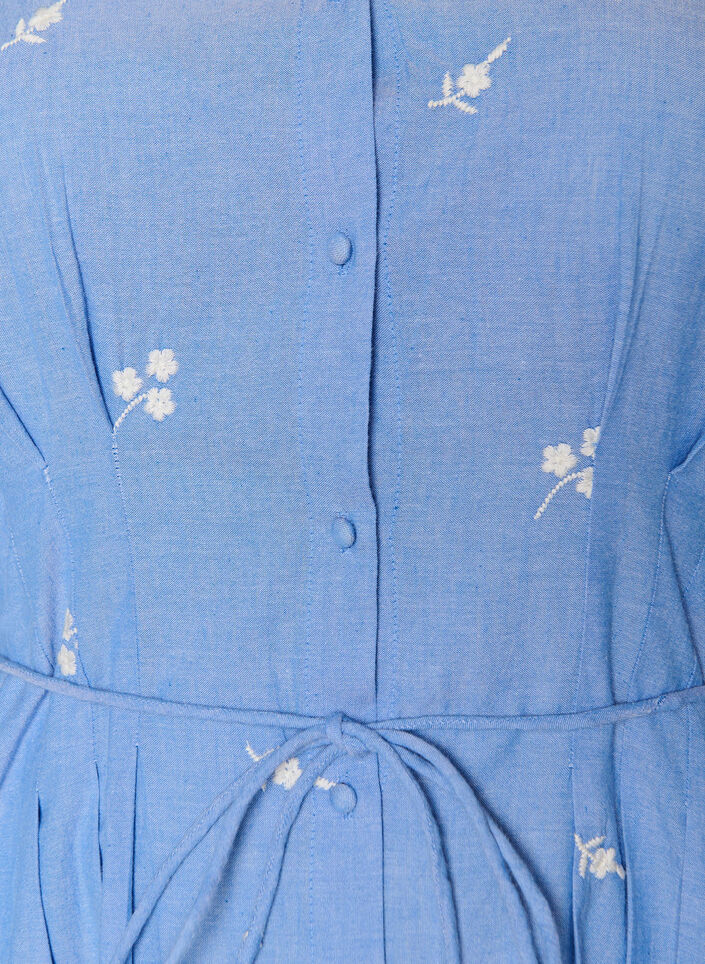 Katoenen overhemdjurk met geborduurde bloemen, Blauw, Packshot image number 2
