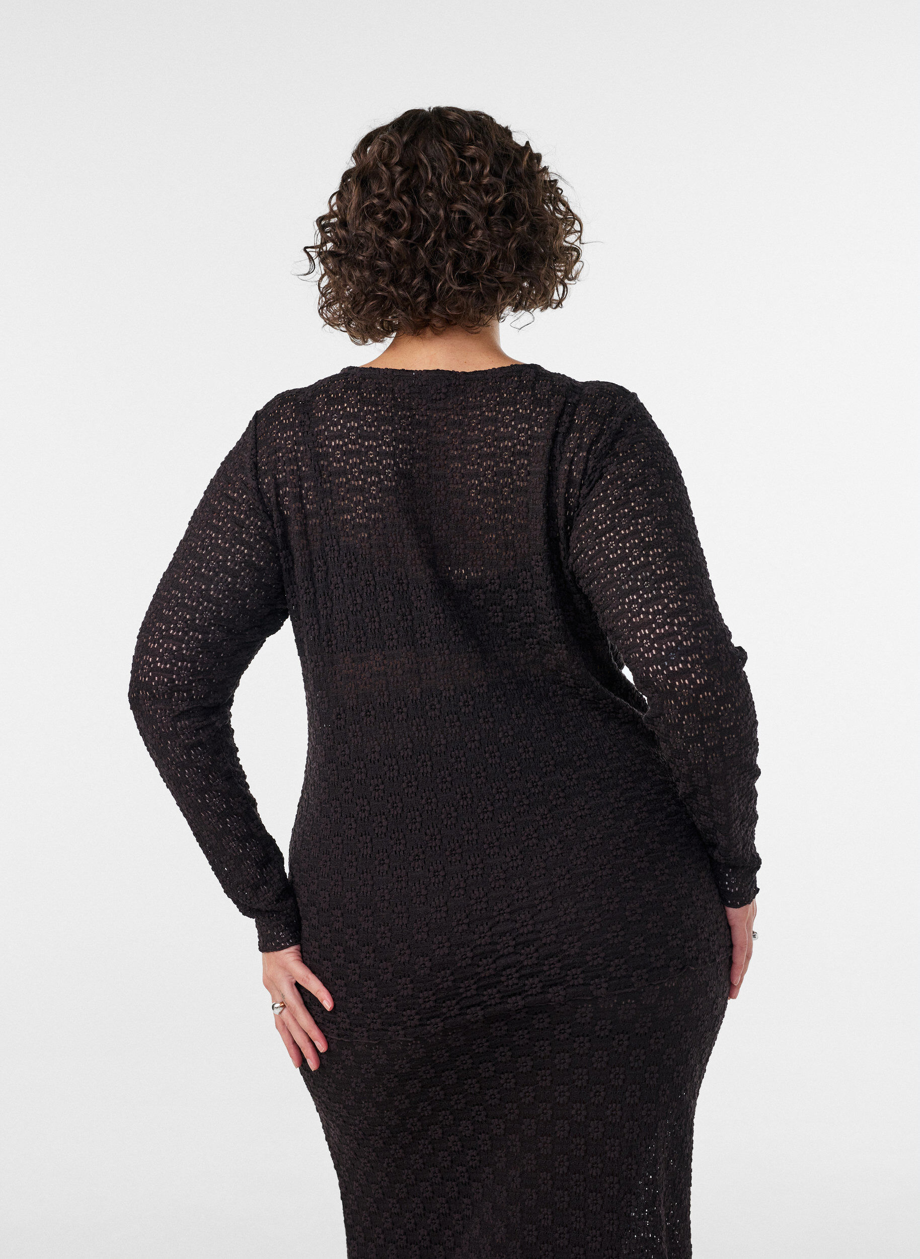 ZizziBlouse met ajourpatroon en lange mouwen, Zwart, Model image number 2