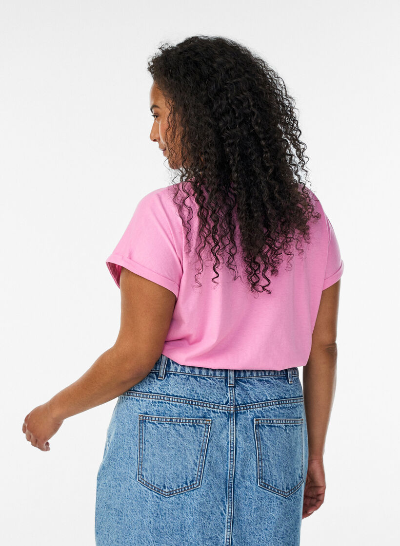 T-shirt &agrave; manches courtes en coton m&eacute;lang&eacute;, Rose, Model image number 2