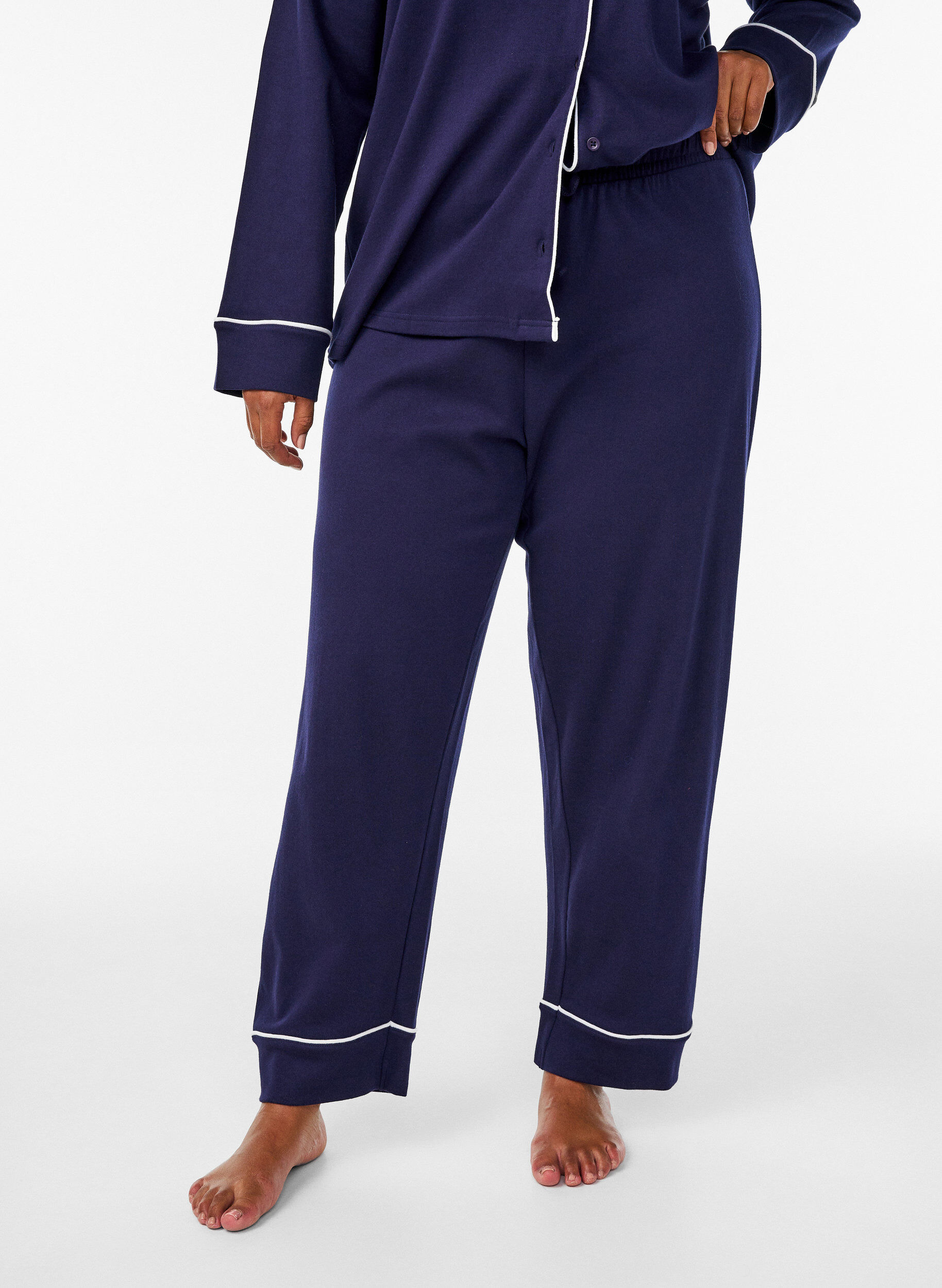 ZizziKatoenen pyjamabroek met hoge taille, Blauw, Model image number 2