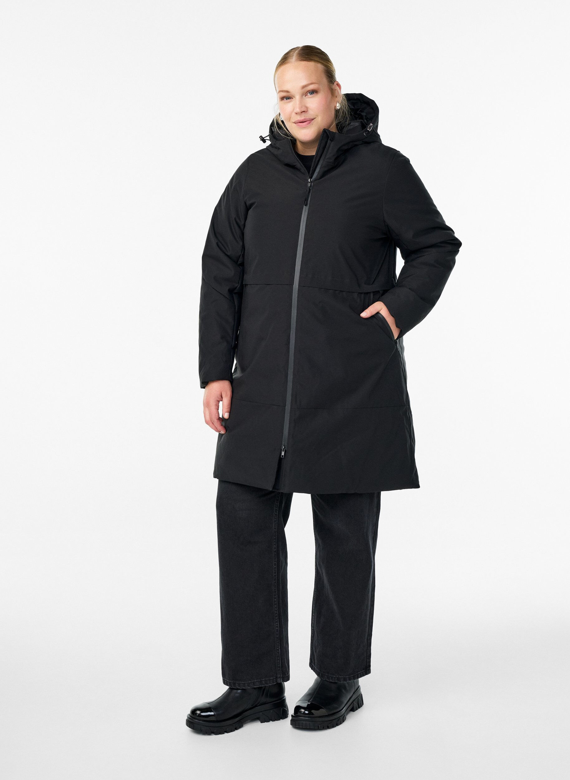 ZizziWinterjas met verstelbare taille, Zwart, Model image number 1