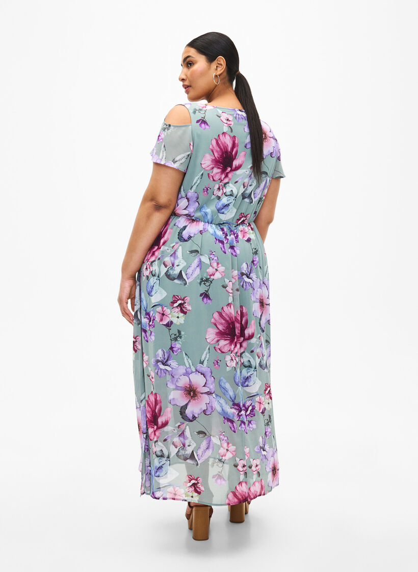 Bloemige maxi-jurk met schouderdetail, Chinois Green AOP, Model image number 1