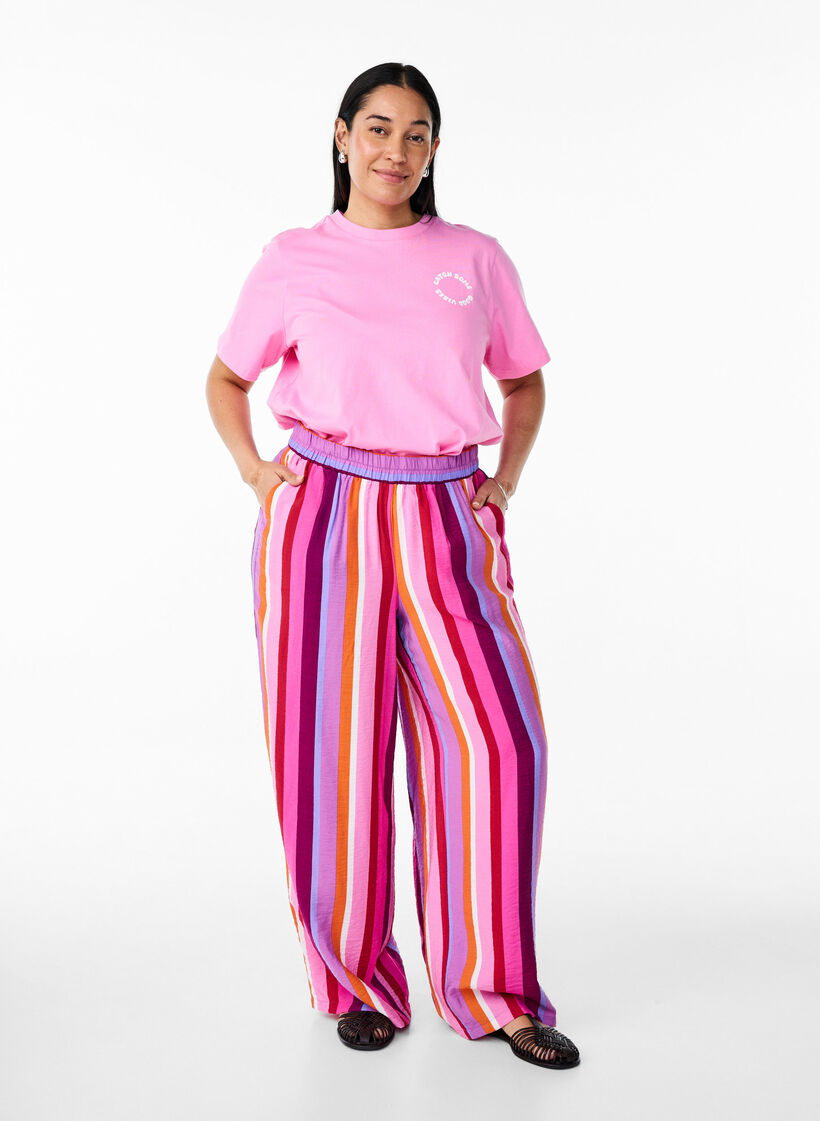 Biologisch katoenen T-shirt met citrusmotief, Roze, Model image number 1