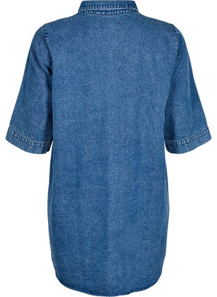 ZizziKorte denimjurk met ritssluiting en 3/4 mouwen, Blue Denim, Packshot image number 1