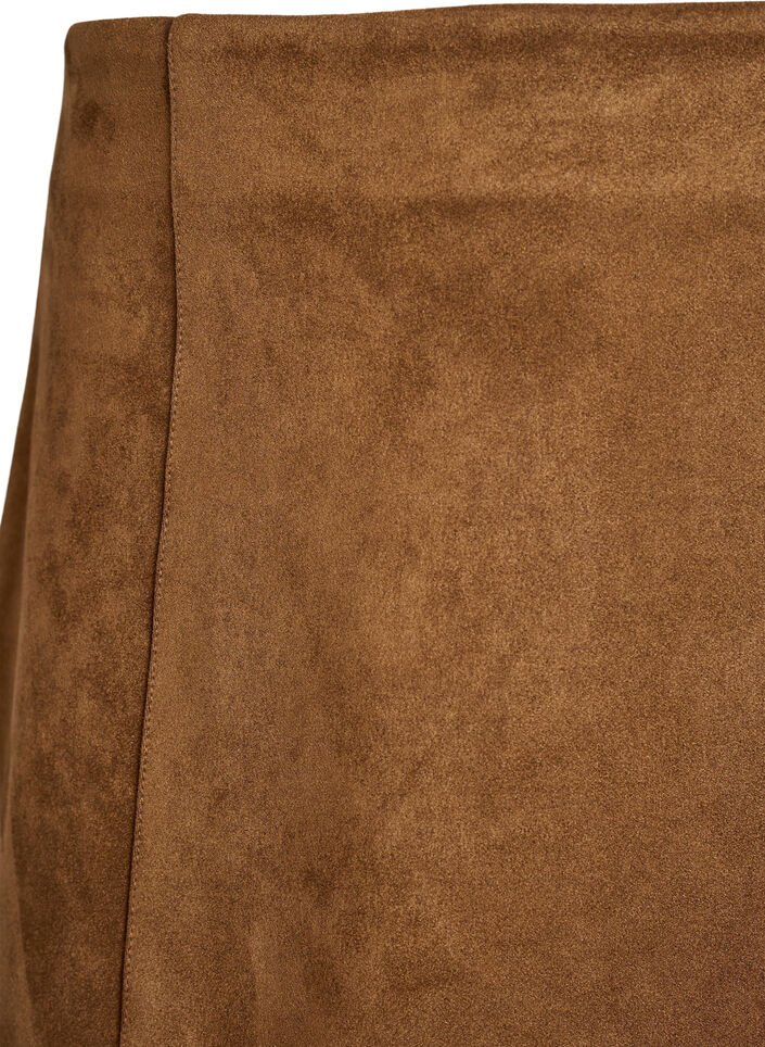 Korte A-lijn rok in imitatie suède, Brown Fake Suede , Packshot