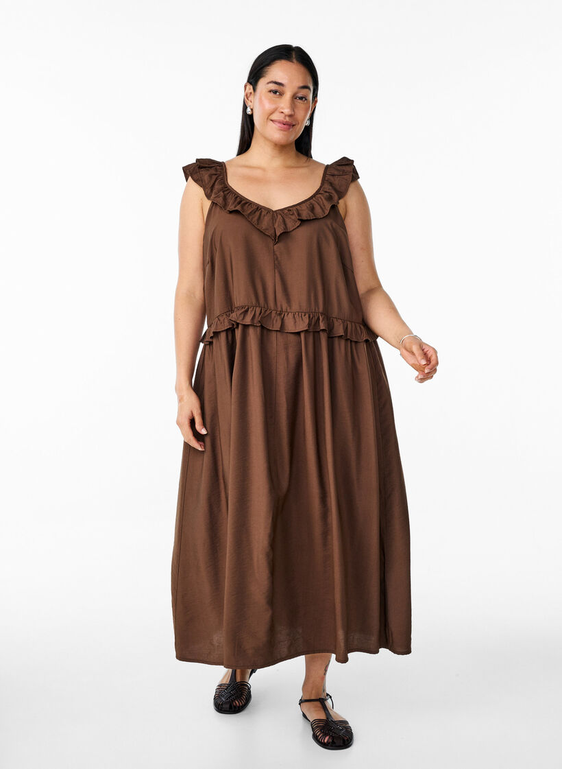 Mouwloze midi jurk met ruches, Rain Drum, Model