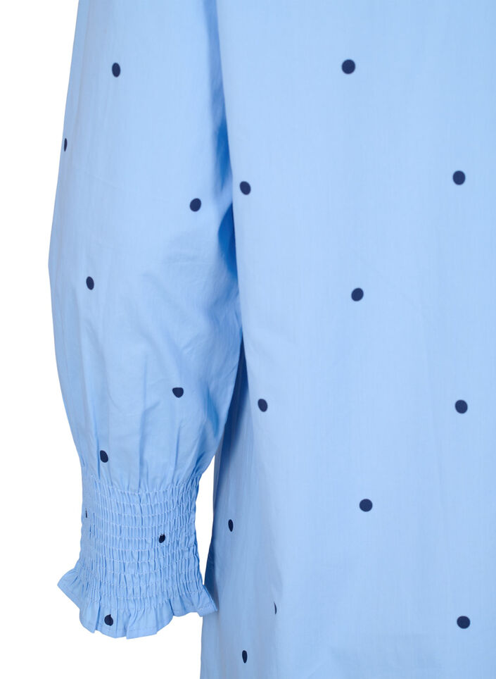 Jurk met polka dots en lange mouwen, Blauw, Packshot image number 3