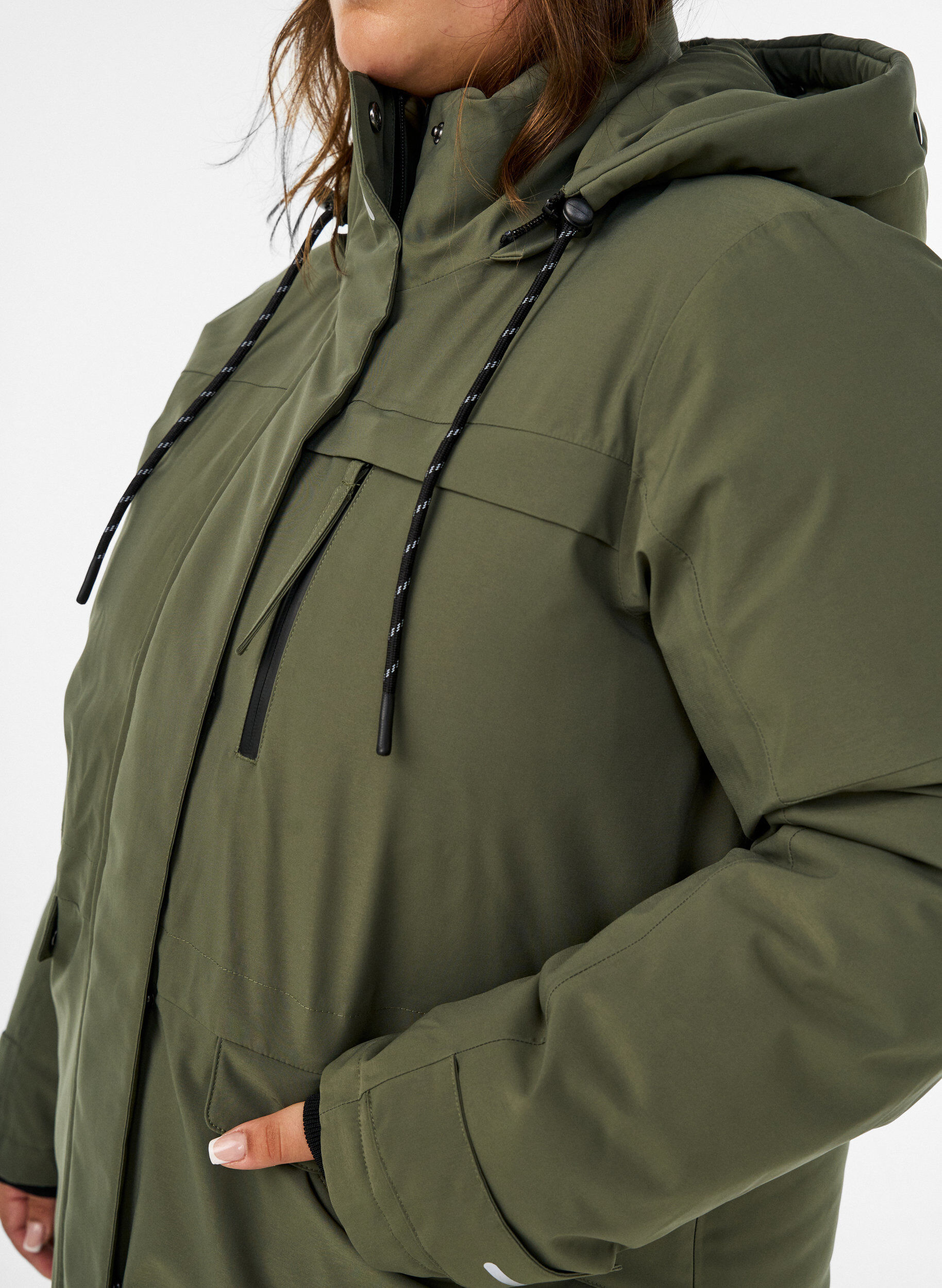 ZizziWaterafstotende parka met capuchon en functionele details, Groen, Model image number 3