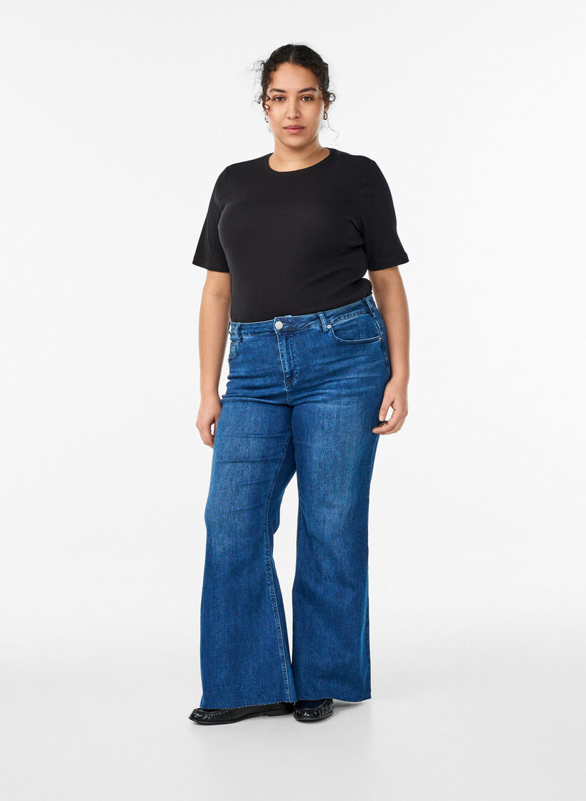 Basic rib T-shirt met ronde hals, Zwart, Model image number 1