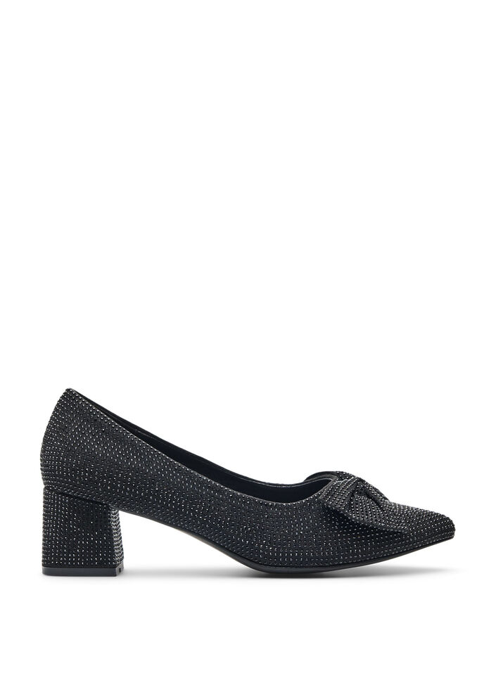 Wide fit - Pumps met strik en strass-steentjes, Black, Packshot