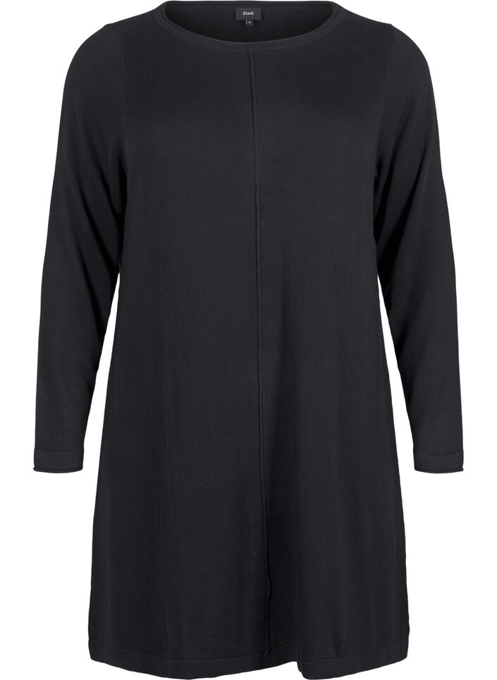 Gebreide jurk in katoen-viscose blend, Zwart, Packshot image number 0