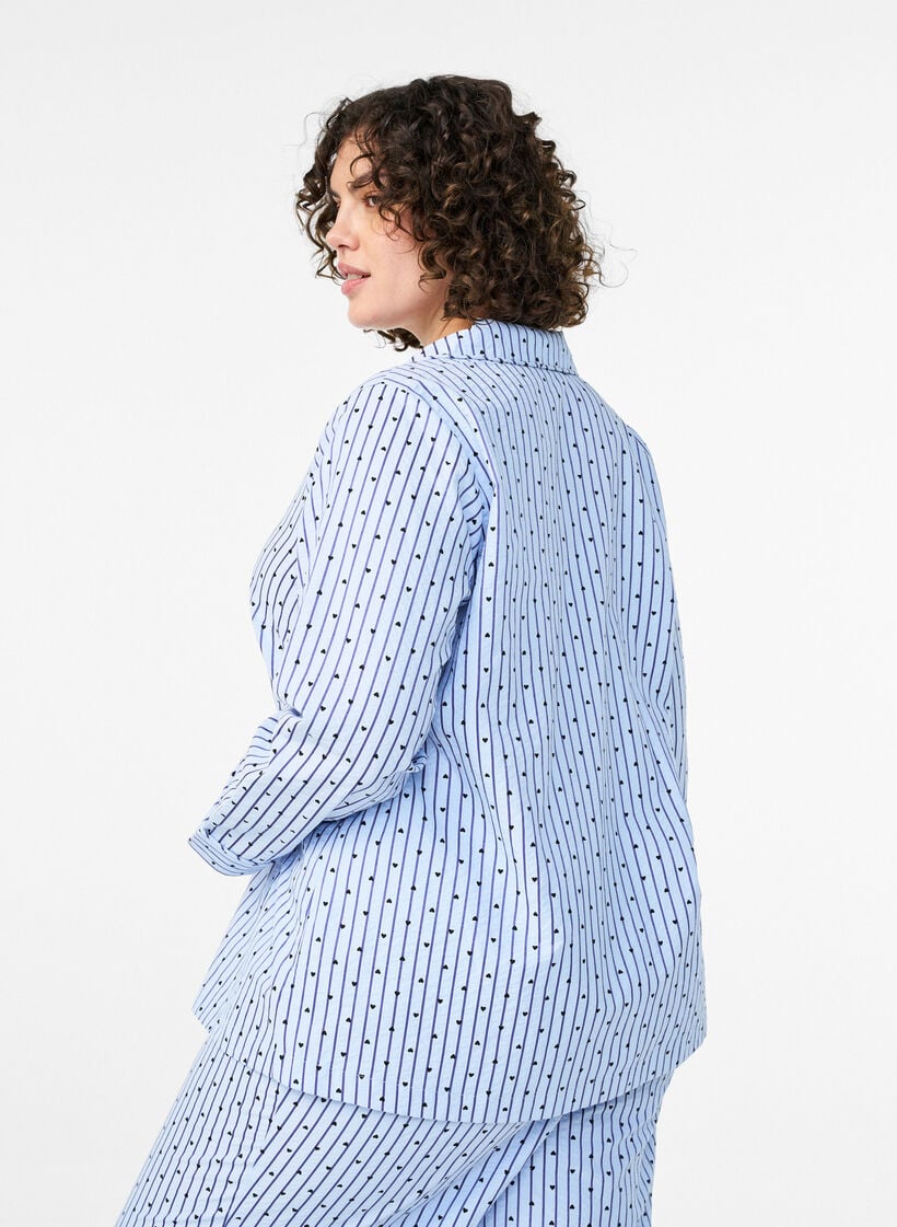 Seersucker-pyjamahemd met lange mouwen, Blauw, Model image number 2