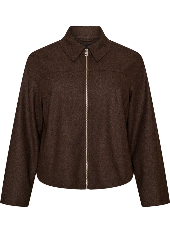 Korte jas met overhemdkraag en ritssluiting, Bruin, Packshot image number 0
