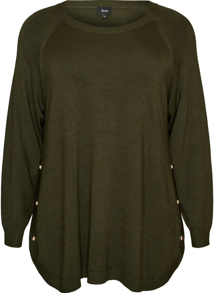 Gebreide blouse met knopen aan de zijkant, Groen, Packshot image number 0