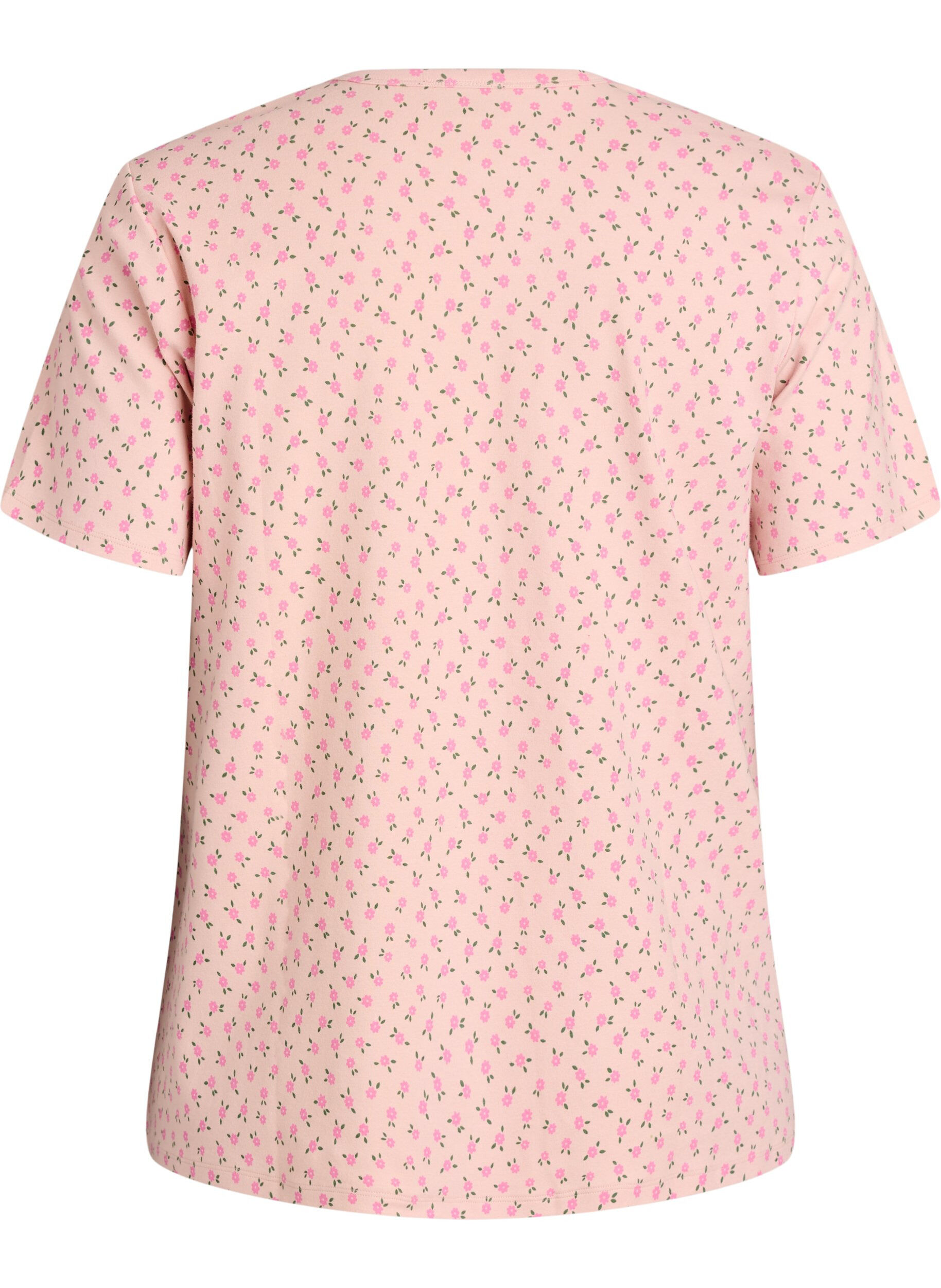 ZizziKatoenen T-shirt met all-over print, Roze, Packshot image number 1