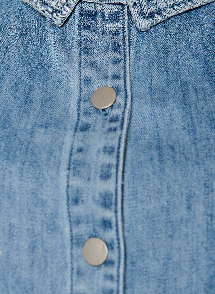 Denimshirt met bloemenprint en korte mouwen, Blauw, Packshot image number 2