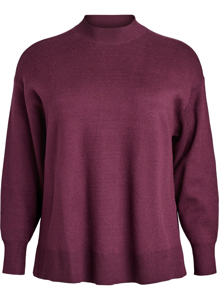 Gebreide blouse met hoge hals, Donker Bordeaux, Packshot image number 0