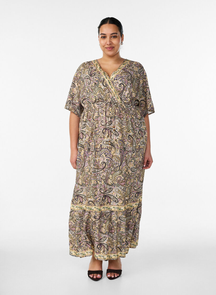 Maxi-jurk van viscose met een paisleyprint, Geel, Model image number 0