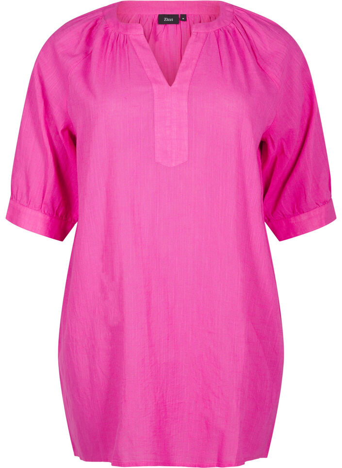 Katoenen tuniek met V-hals, Roze, Packshot image number 0