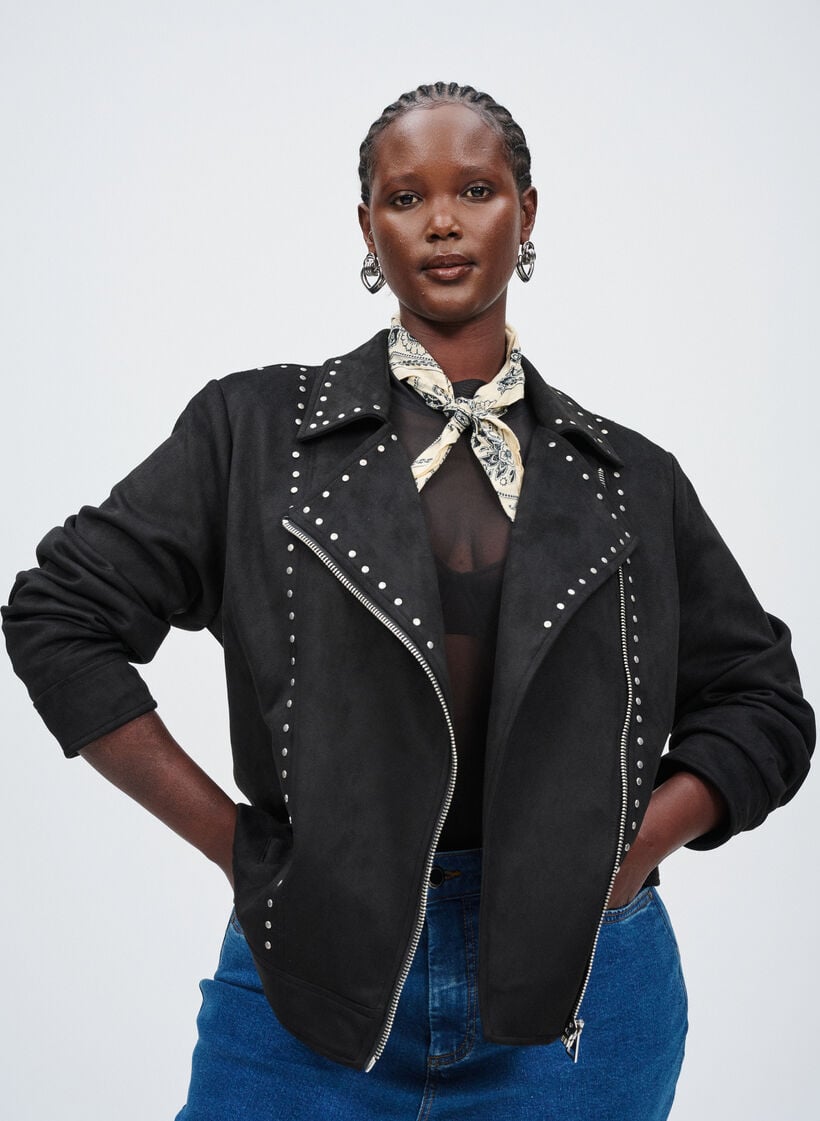Faux suède jas met studs, , Model
