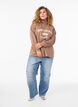 Sweatshirt met hoge hals en collegeprint, Bruin, Model image number 1