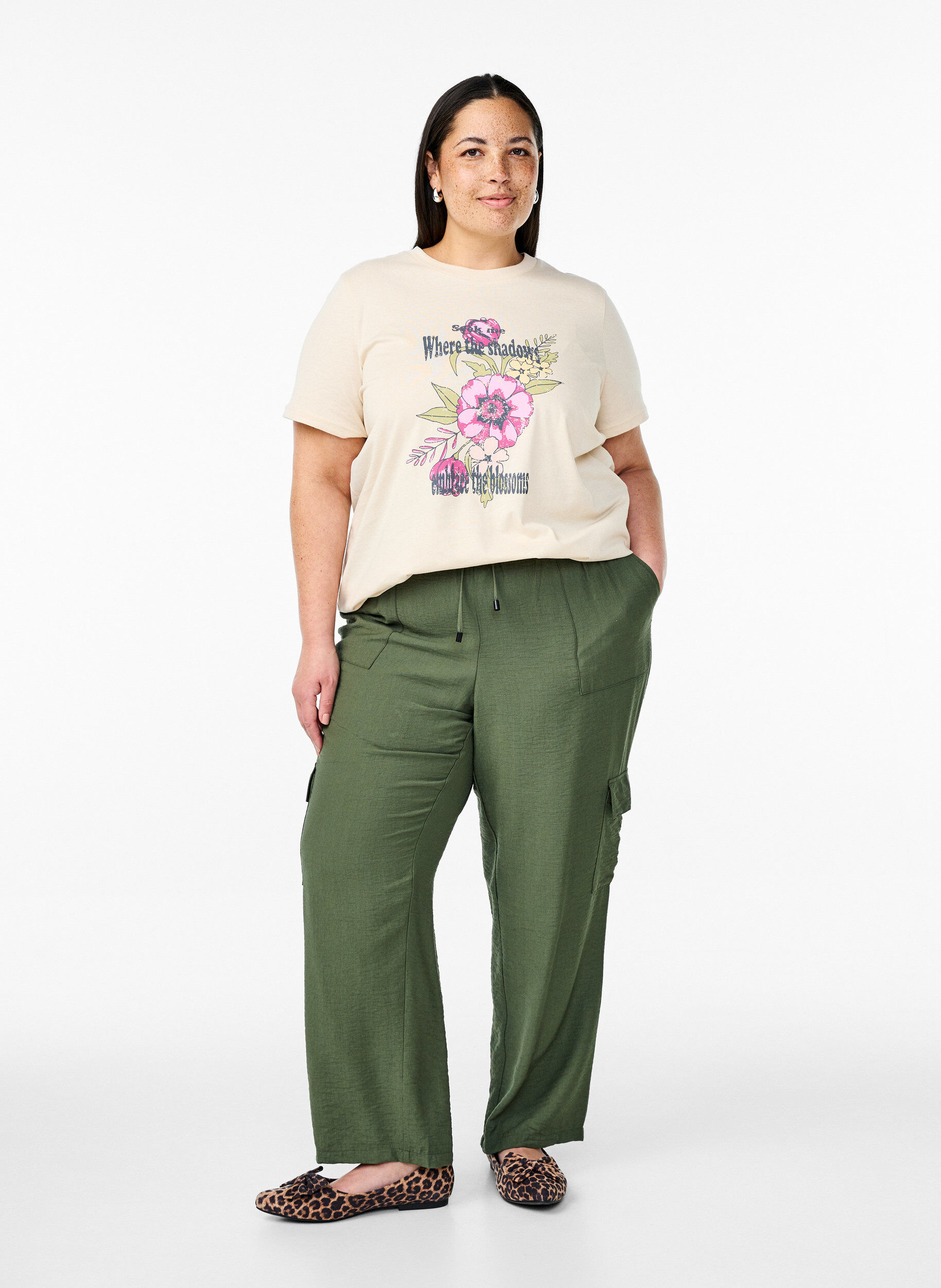 Cargo broek met hoge taille, Groen, Model