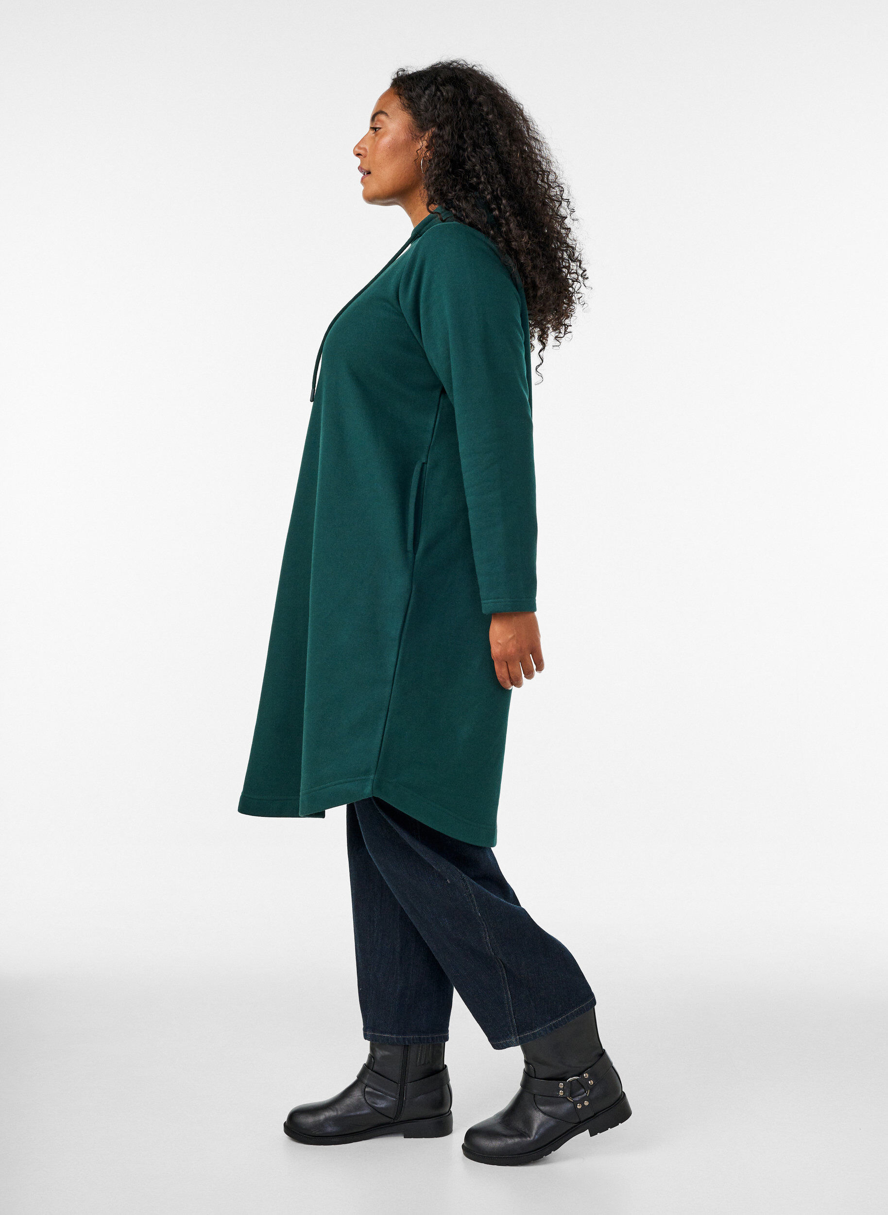 ZizziSweatshirt jurk met capuchon en zakken, Groen, Model image number 2
