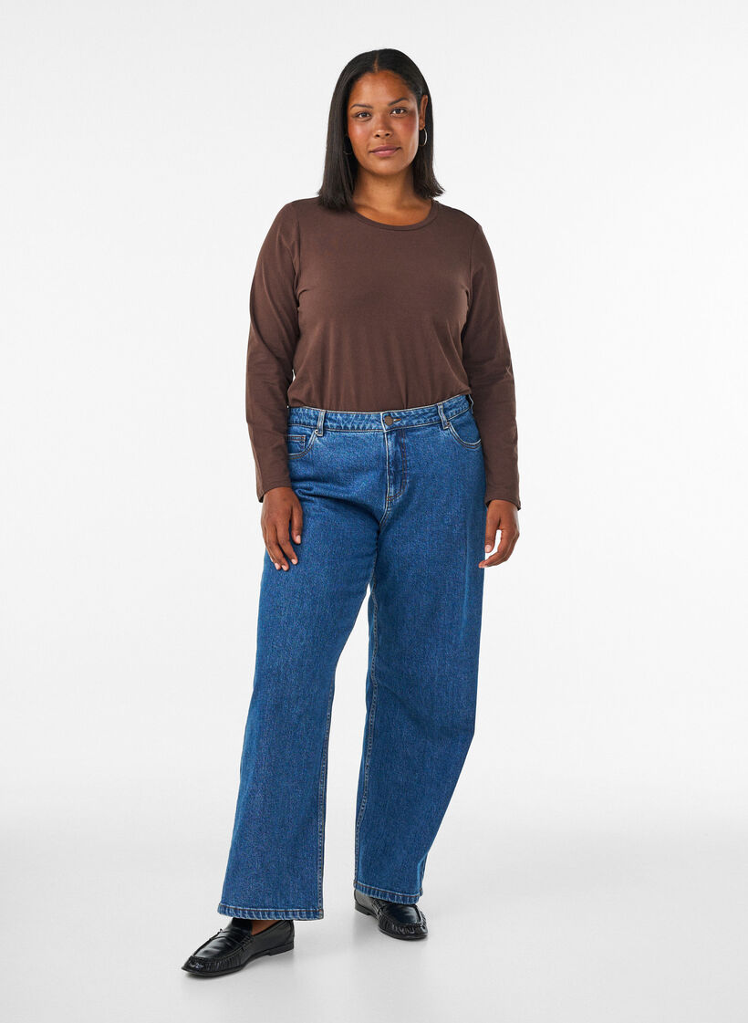 Basic jerseyblouse met lange mouwen, Bruin, Model image number 1