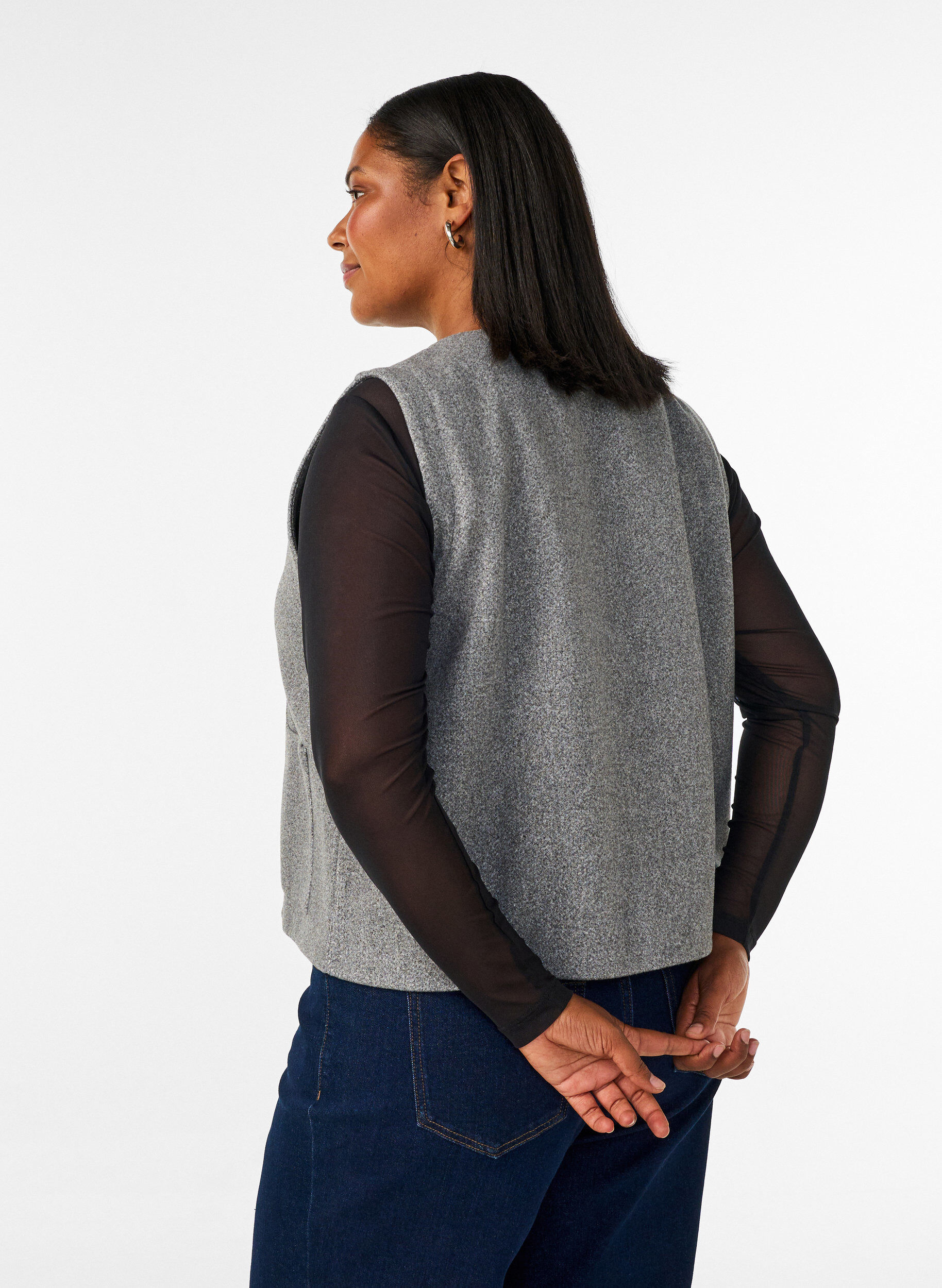 ZizziMesh blouse met lange mouwen, Zwart, Model image number 2