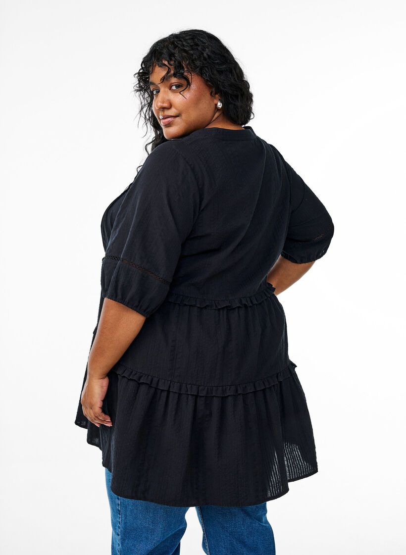 A-vormige tuniek met ruches, Zwart, Model image number 2