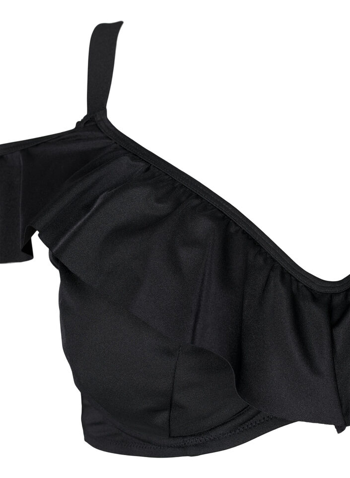 Bikini top met ruches en beugel, Black, Packshot