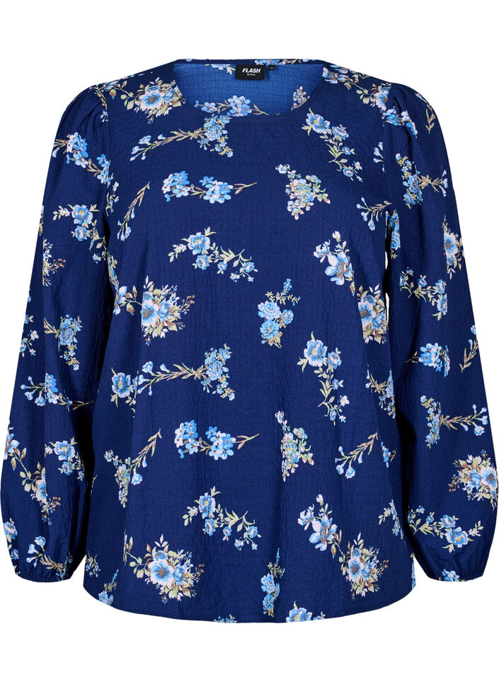 FLASH - Blouse met lange mouwen en kleine bloemen, Blue Flower, Packshot image number 0