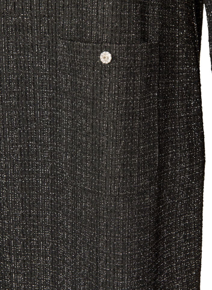 Korte jurk met een boucl&eacute;textuur en glitterdraden, Zwart, Packshot image number 3
