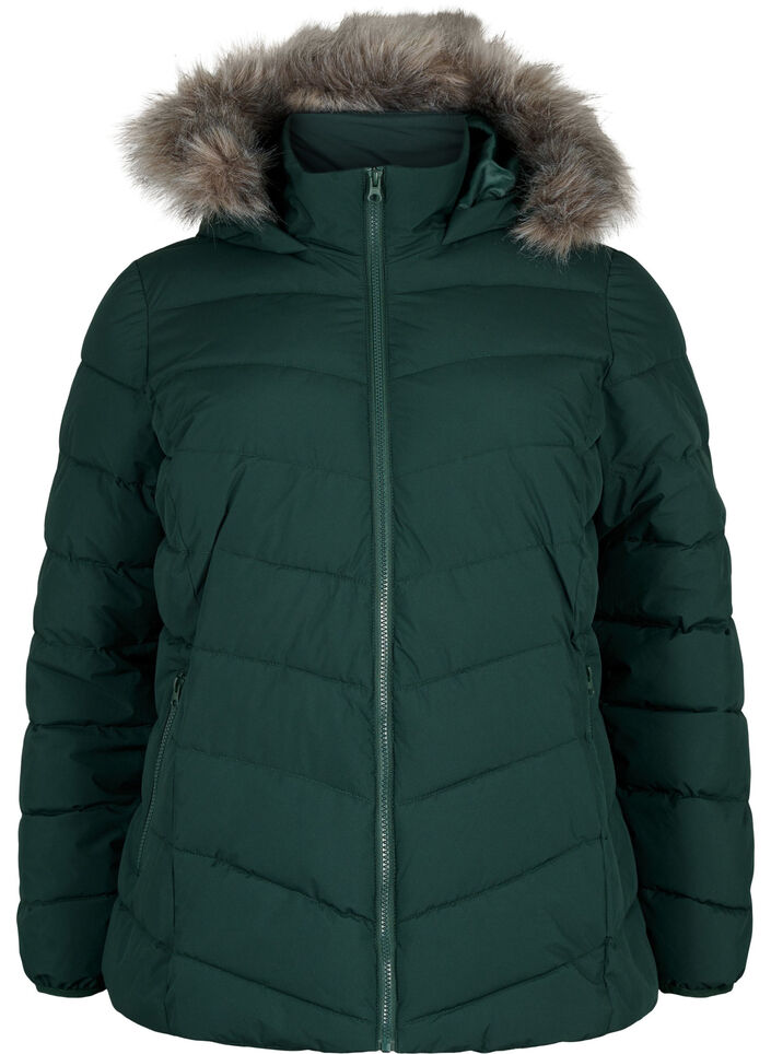 Kort pufferjack met capuchon, Groen, Packshot image number 0